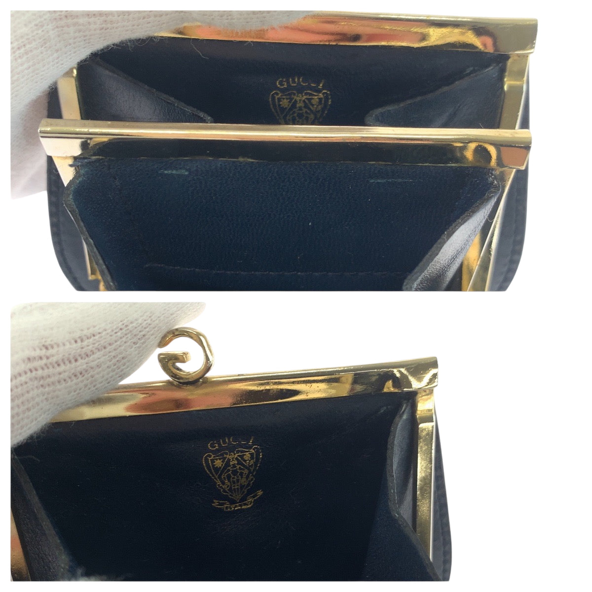 17755
GUCCI グッチ ヴィンテージ オールドグッチ グレー ネイビー ゴールド金具 GGスプリームキャンバス コインケース コンパクトウォレット  レディース A14