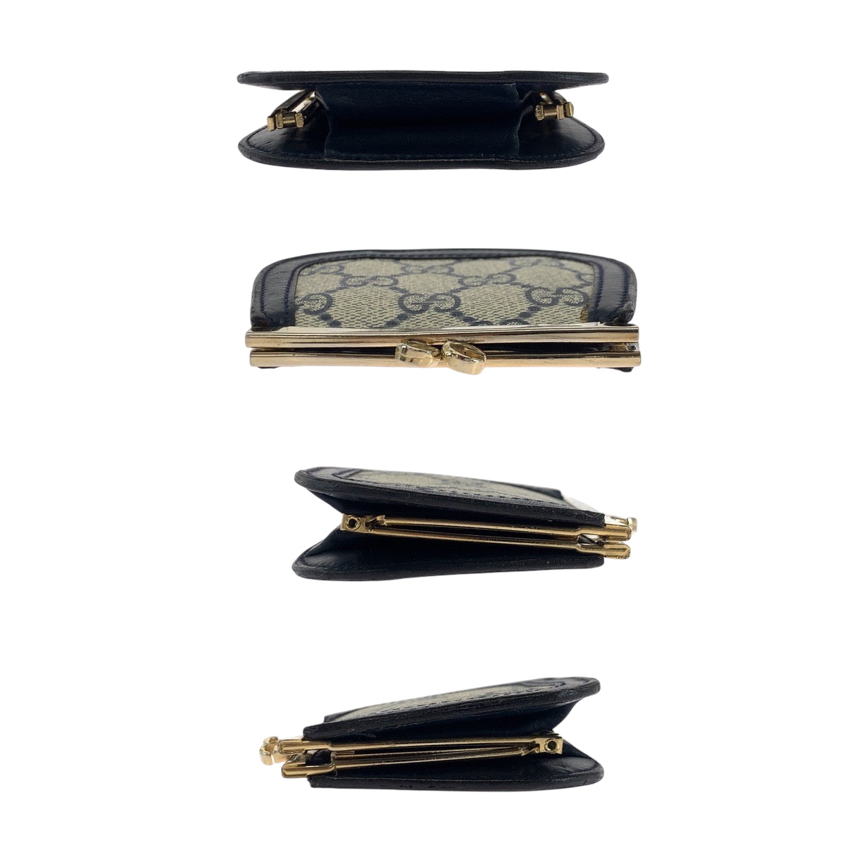 17755
GUCCI グッチ ヴィンテージ オールドグッチ グレー ネイビー ゴールド金具 GGスプリームキャンバス コインケース コンパクトウォレット  レディース A14