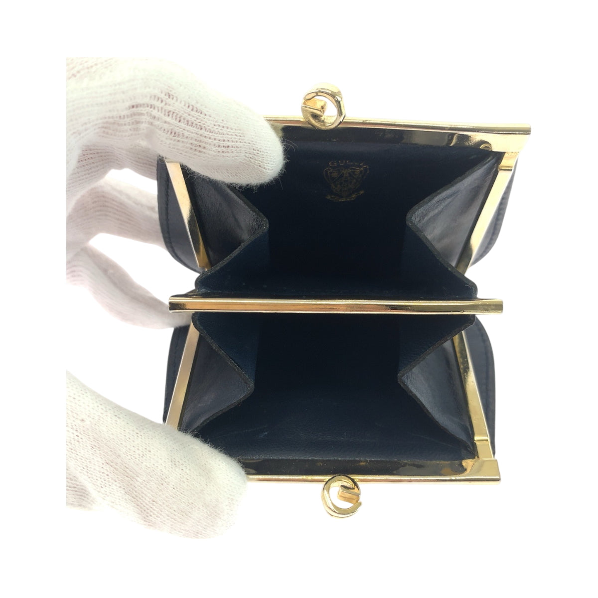 17755
GUCCI グッチ ヴィンテージ オールドグッチ グレー ネイビー ゴールド金具 GGスプリームキャンバス コインケース コンパクトウォレット  レディース A14