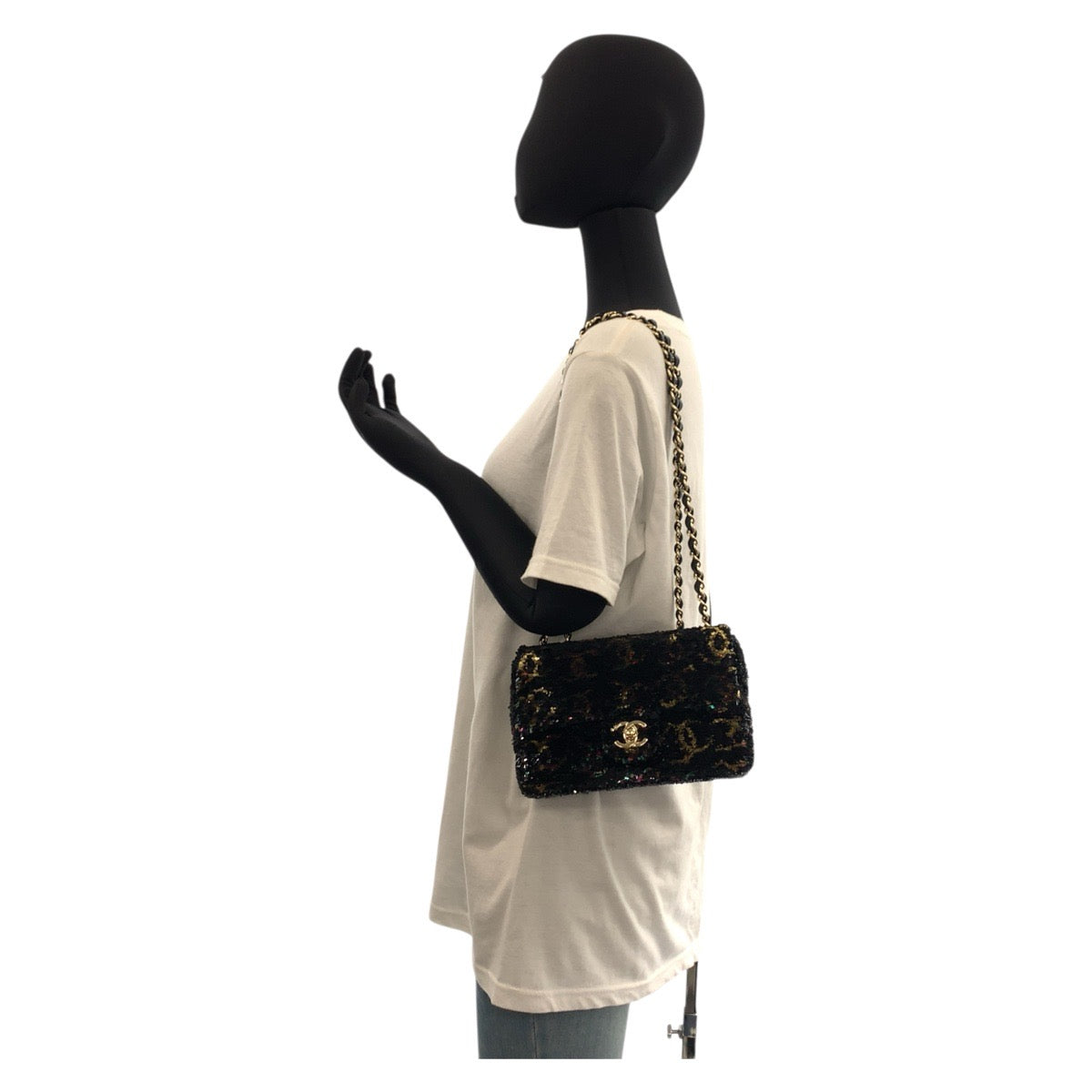 17757
CHANEL シャネル ココマーク ターンロック スパンコール ブラック 黒 マルチカラー ゴールド金具 ラムスキン チェーンショルダーバッグ レディース S648