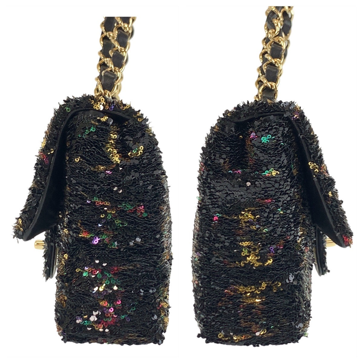 17757
CHANEL シャネル ココマーク ターンロック スパンコール ブラック 黒 マルチカラー ゴールド金具 ラムスキン チェーンショルダーバッグ レディース S648