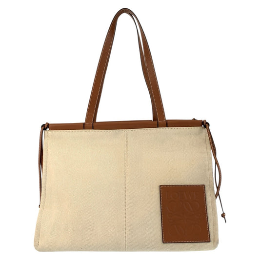 17759
LOEWE ロエベ アナグラム クッショントート ベージュ ブラウン キャンバス / レザー トートバッグ ショルダーバッグ  レディース AB67