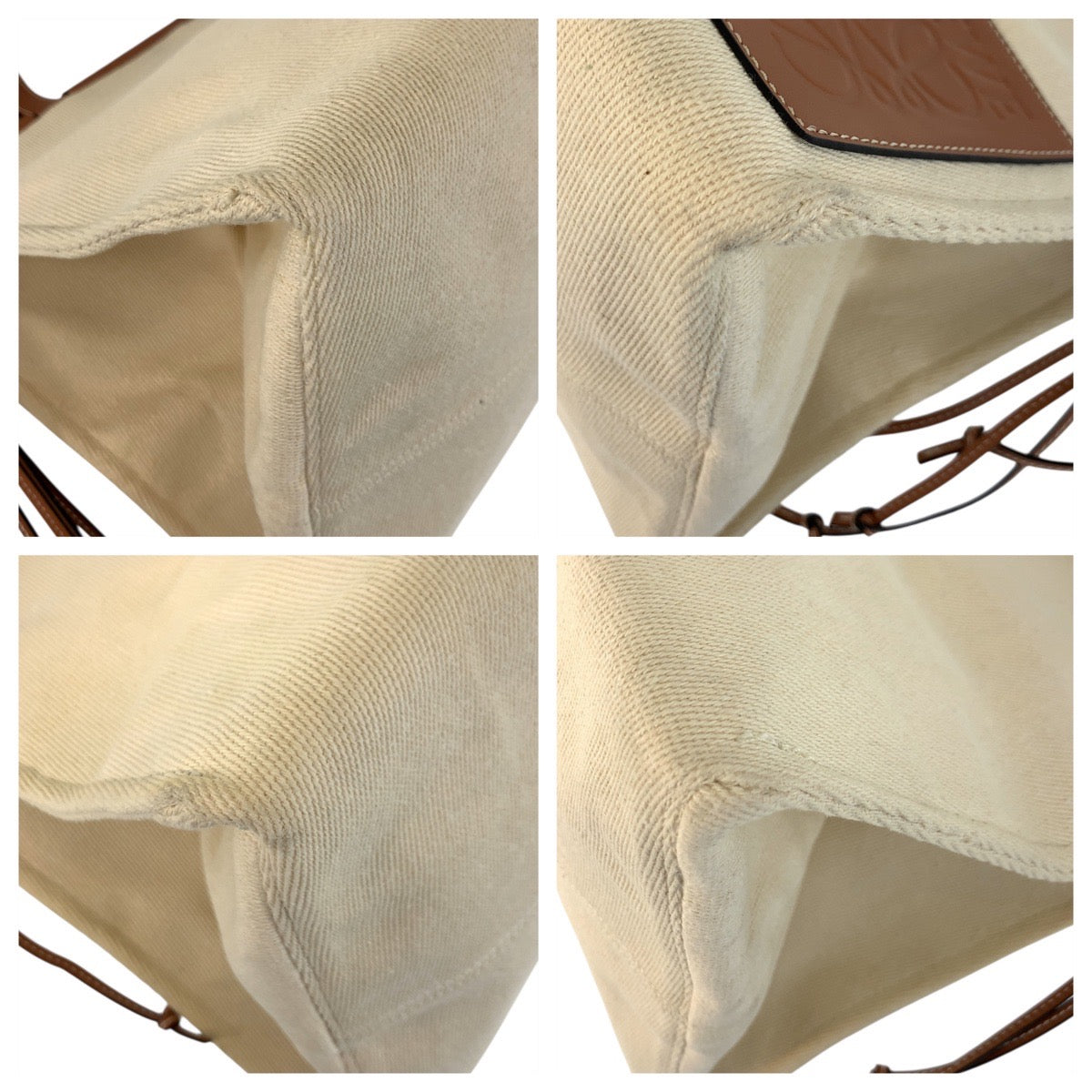 17759
LOEWE ロエベ アナグラム クッショントート ベージュ ブラウン キャンバス / レザー トートバッグ ショルダーバッグ  レディース AB67