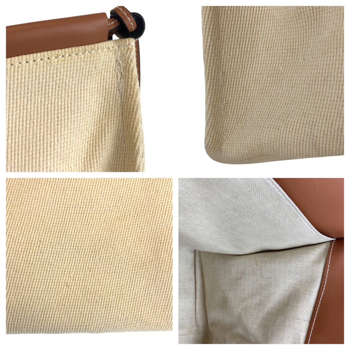 17759
LOEWE ロエベ アナグラム クッショントート ベージュ ブラウン キャンバス / レザー トートバッグ ショルダーバッグ  レディース AB67