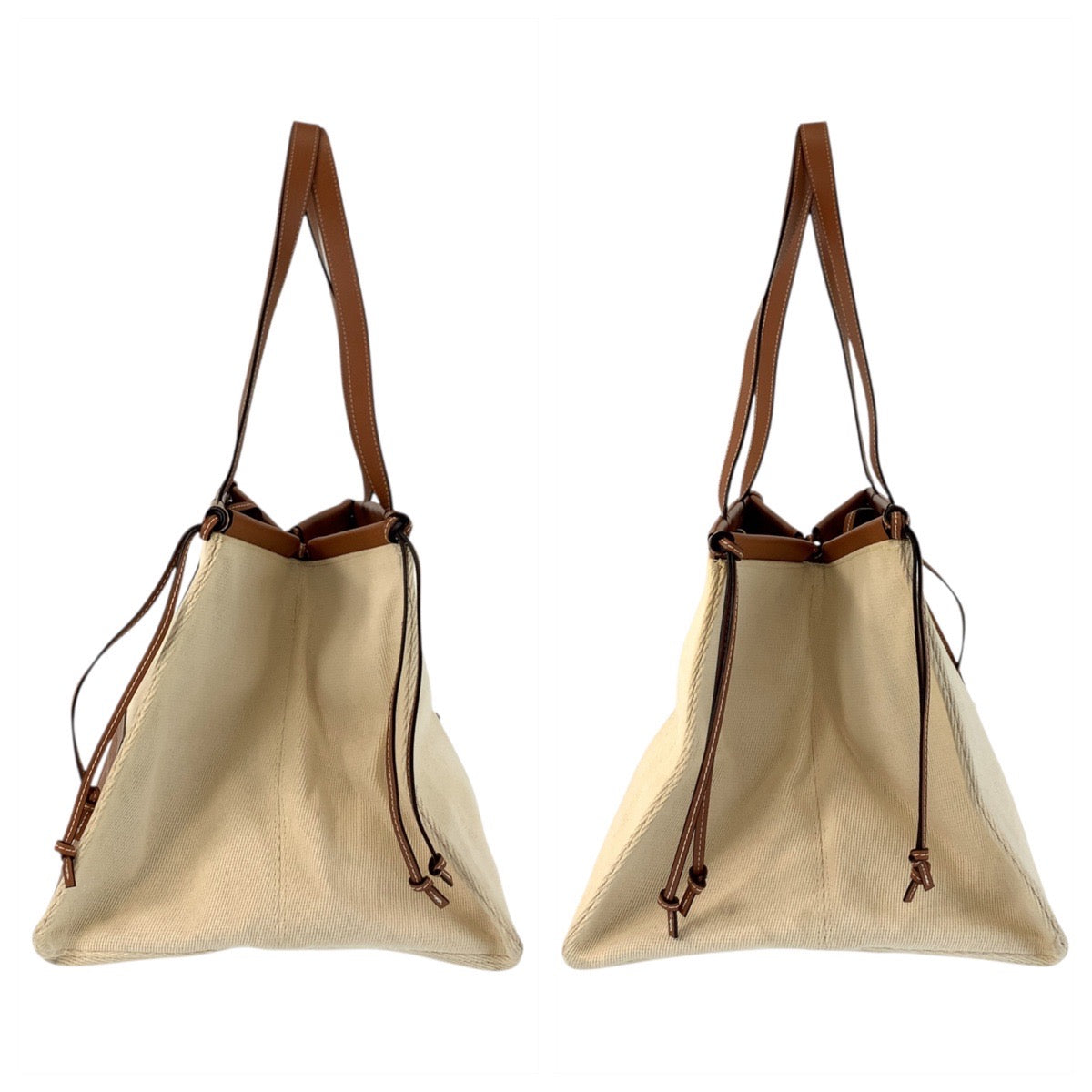 17759
LOEWE ロエベ アナグラム クッショントート ベージュ ブラウン キャンバス / レザー トートバッグ ショルダーバッグ  レディース AB67