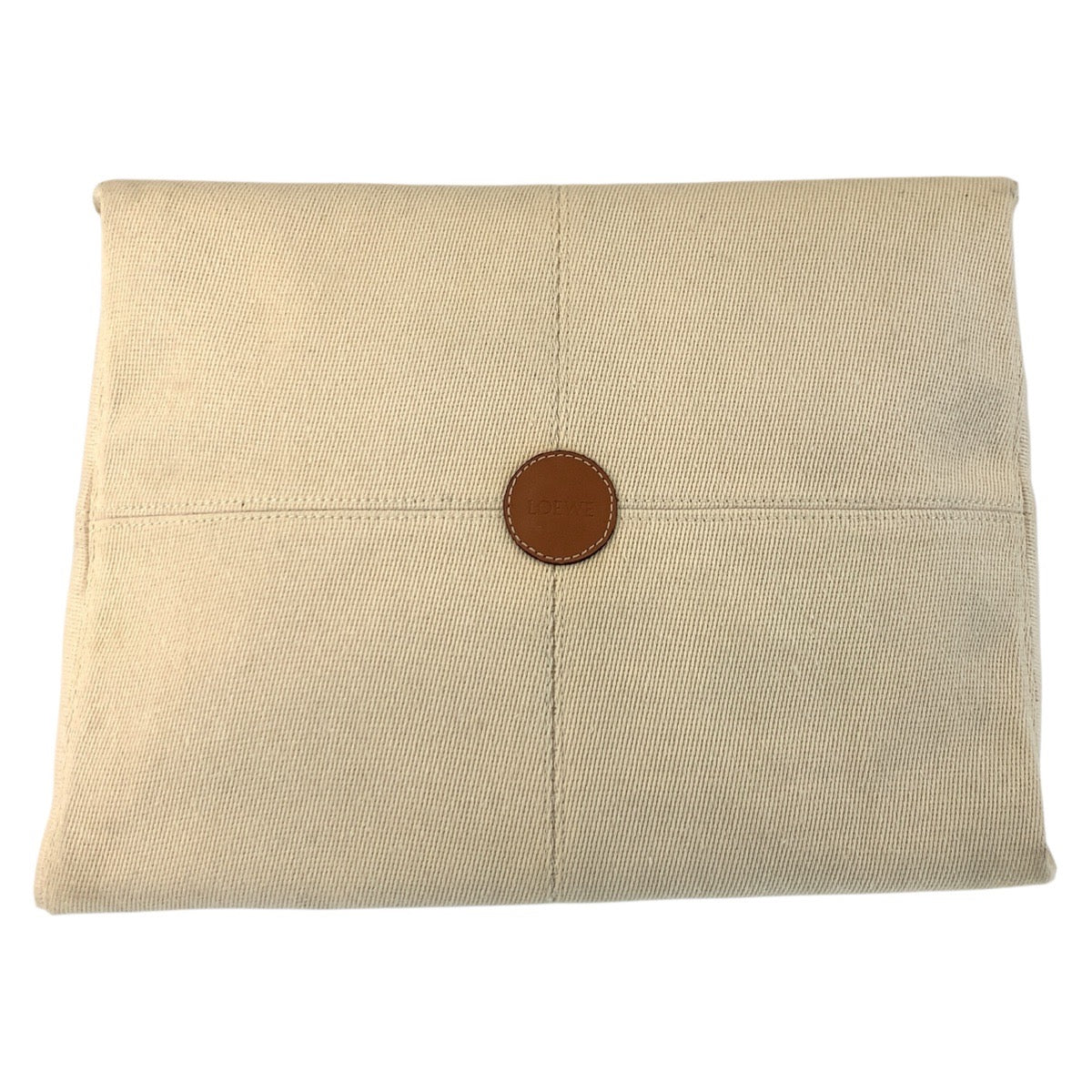 17759
LOEWE ロエベ アナグラム クッショントート ベージュ ブラウン キャンバス / レザー トートバッグ ショルダーバッグ  レディース AB67