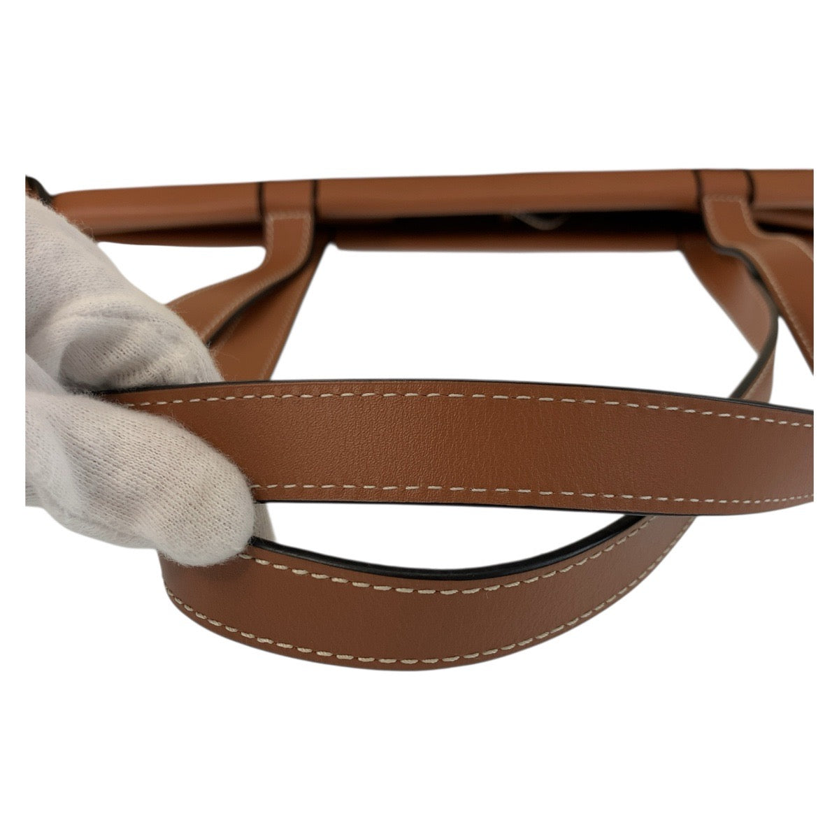 17759
LOEWE ロエベ アナグラム クッショントート ベージュ ブラウン キャンバス / レザー トートバッグ ショルダーバッグ  レディース AB67