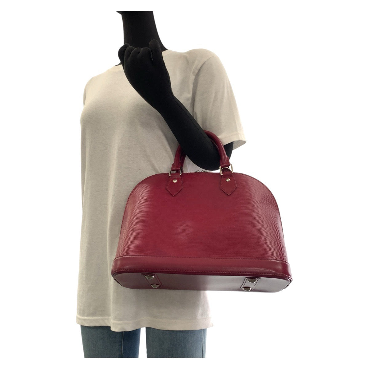 17762
LOUIS VUITTON ルイヴィトン エピ アルマ フューシャ ワインレッド ボルドー シルバー金具 レザー M40490 ハンドバッグ レディース ABP76