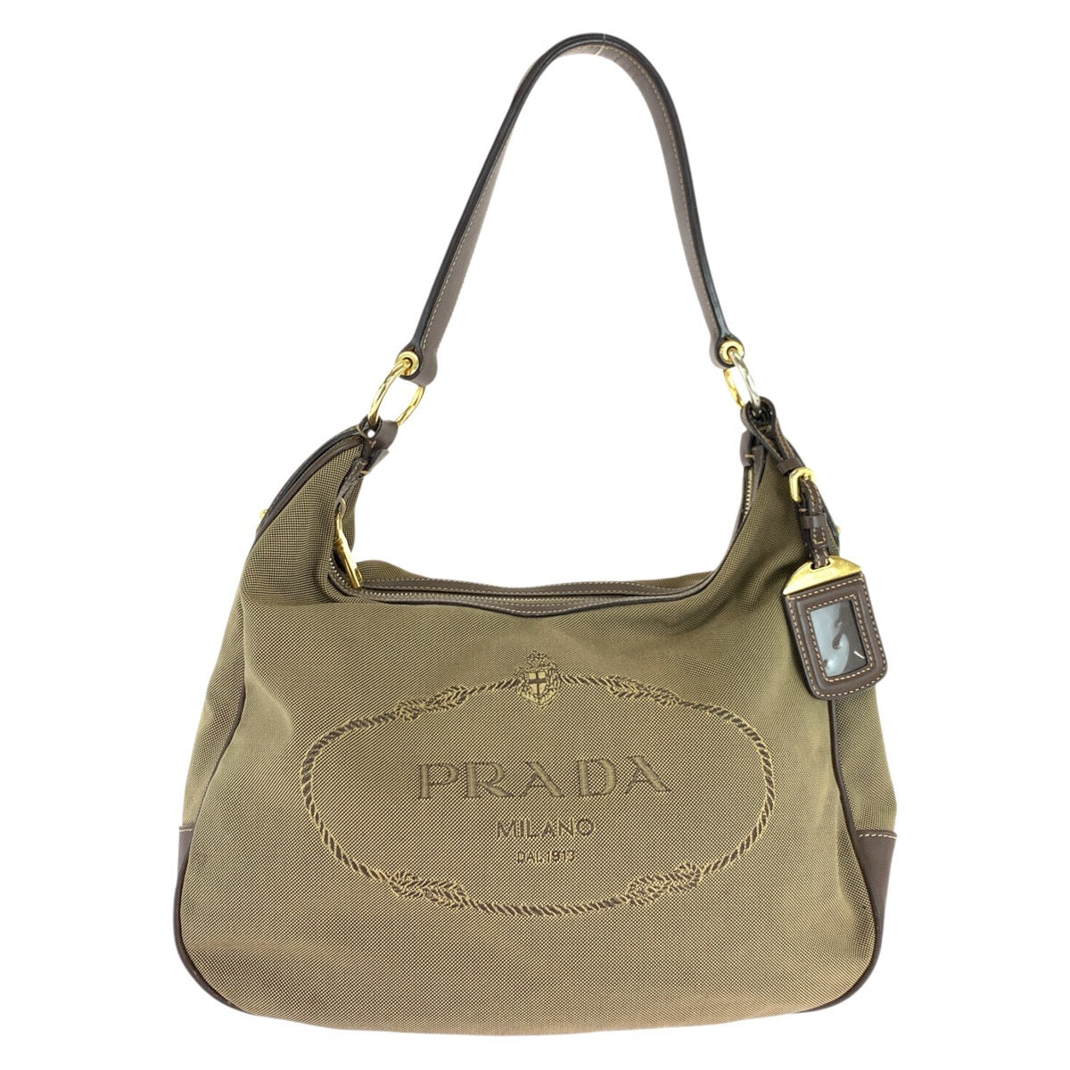 17767
PRADA プラダ ロゴジャガード ブラウン ゴールド金具 キャンバス / レザー ホーボー ショルダーバッグ レディース ABP48