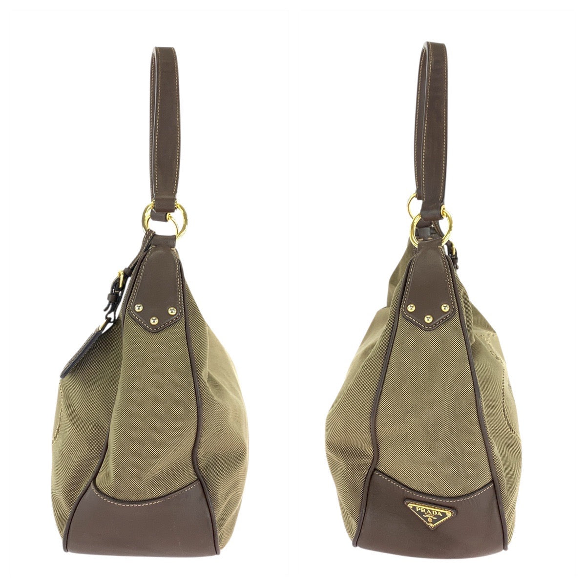 17767
PRADA プラダ ロゴジャガード ブラウン ゴールド金具 キャンバス / レザー ホーボー ショルダーバッグ レディース ABP48