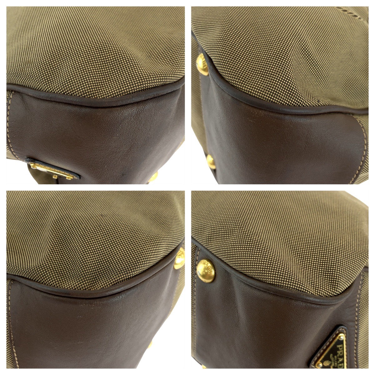 17767
PRADA プラダ ロゴジャガード ブラウン ゴールド金具 キャンバス / レザー ホーボー ショルダーバッグ レディース ABP48