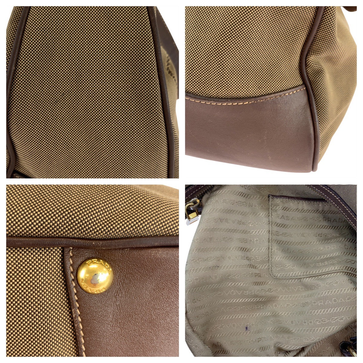17767
PRADA プラダ ロゴジャガード ブラウン ゴールド金具 キャンバス / レザー ホーボー ショルダーバッグ レディース ABP48