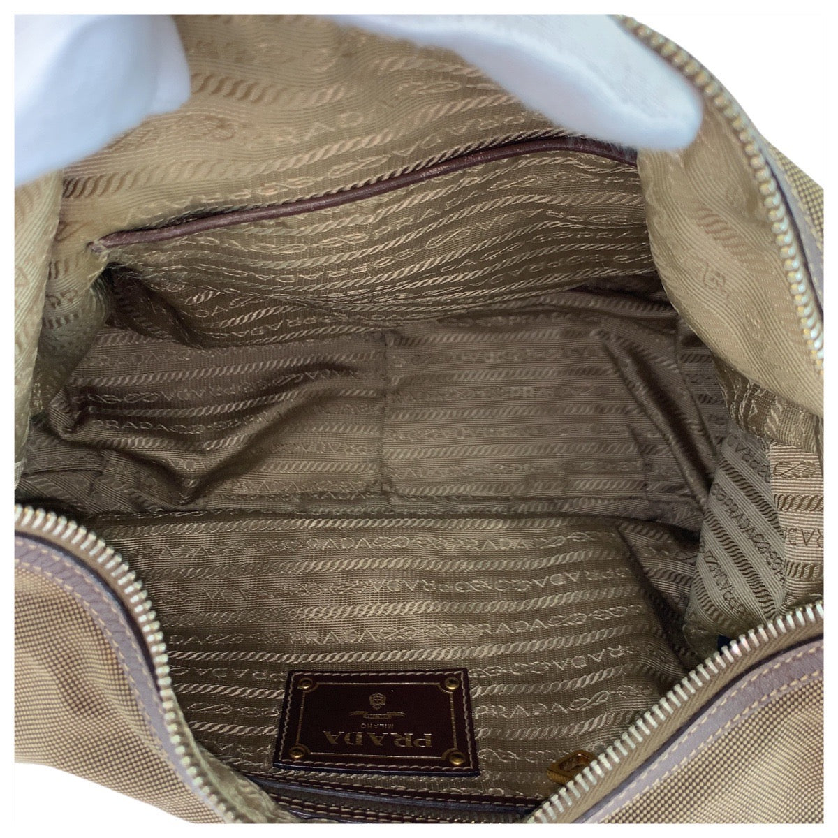 17767
PRADA プラダ ロゴジャガード ブラウン ゴールド金具 キャンバス / レザー ホーボー ショルダーバッグ レディース ABP48