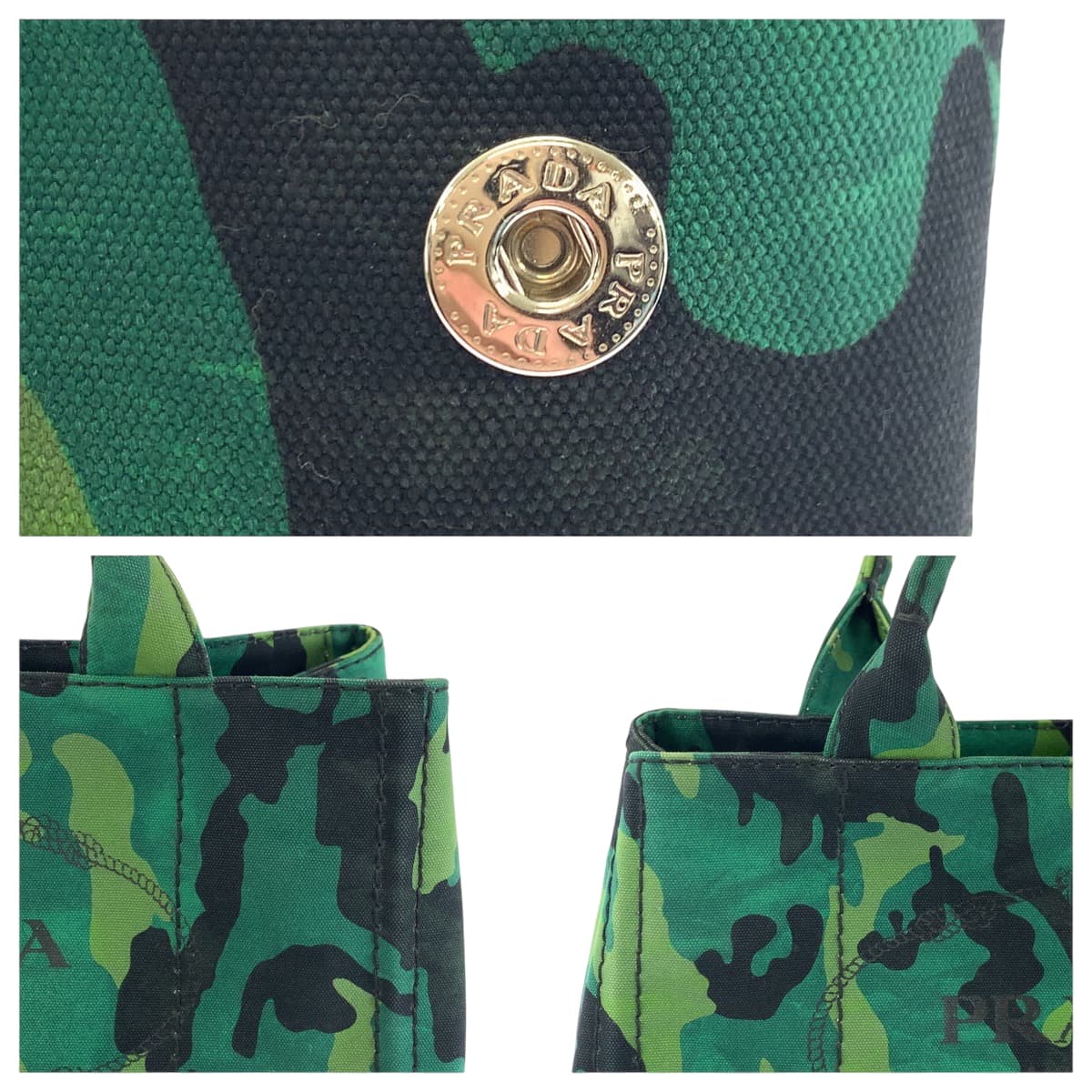 17768
PRADA プラダ カナパトート カモフラ柄 ロゴ グリーン マルチカラー シルバー金具 キャンバス B2642B ショルダーバッグ トートバッグ 2way レディース ABP70