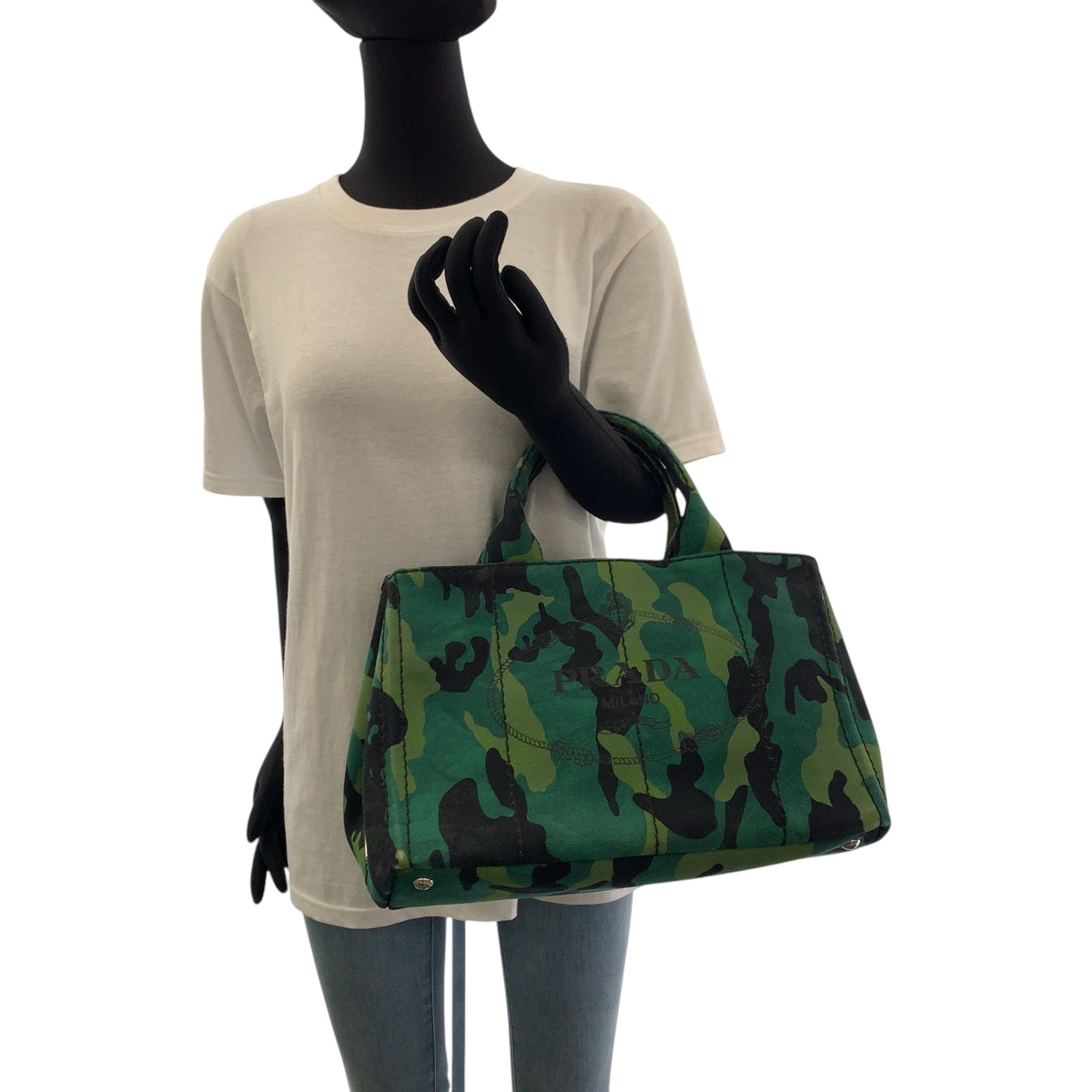 17768
PRADA プラダ カナパトート カモフラ柄 ロゴ グリーン マルチカラー シルバー金具 キャンバス B2642B ショルダーバッグ トートバッグ 2way レディース ABP70