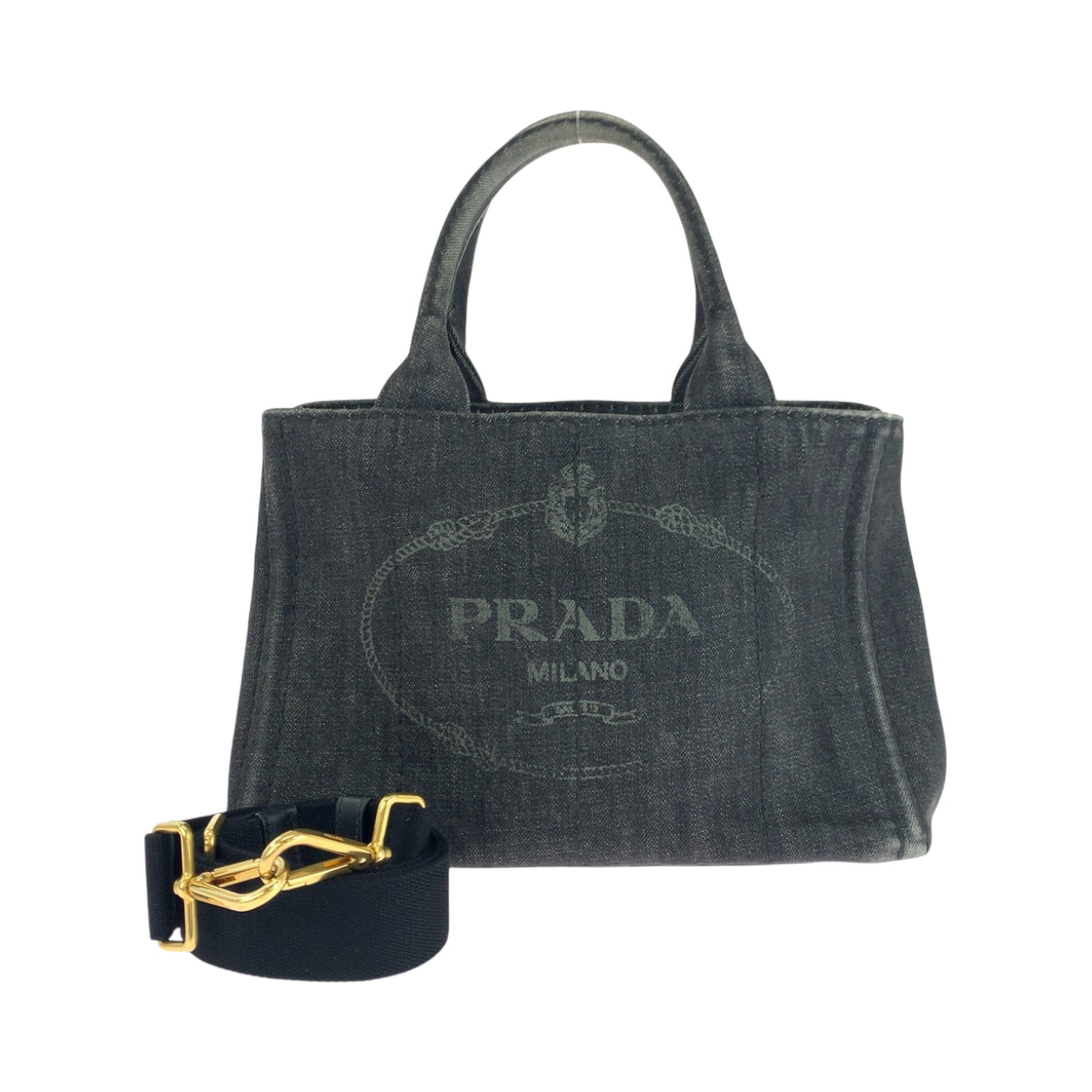 17769
PRADA プラダ カナパトート ロゴ ブラック 黒 ゴールド金具 キャンバス 1BG439 ショルダーバッグ トートバッグ 2way  レディース ABP62