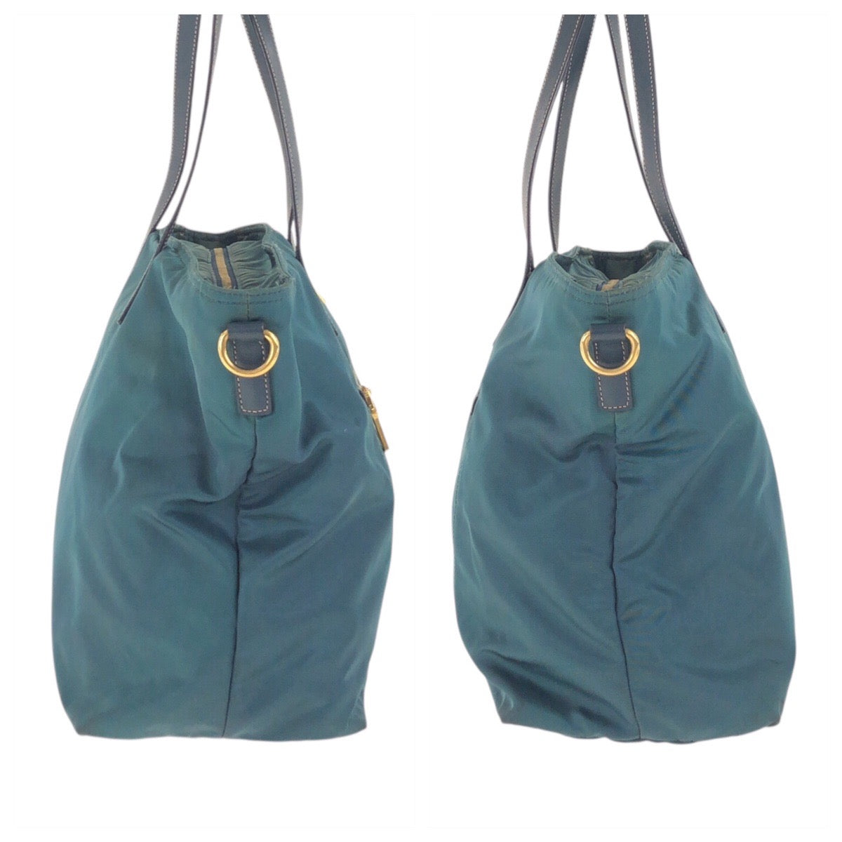 17771
PRADA プラダ テスート 三角ロゴプレート グリーン ネイビー ゴールド金具 ナイロン / レザー トートバッグ ショルダーバッグ 2way  レディース AB33