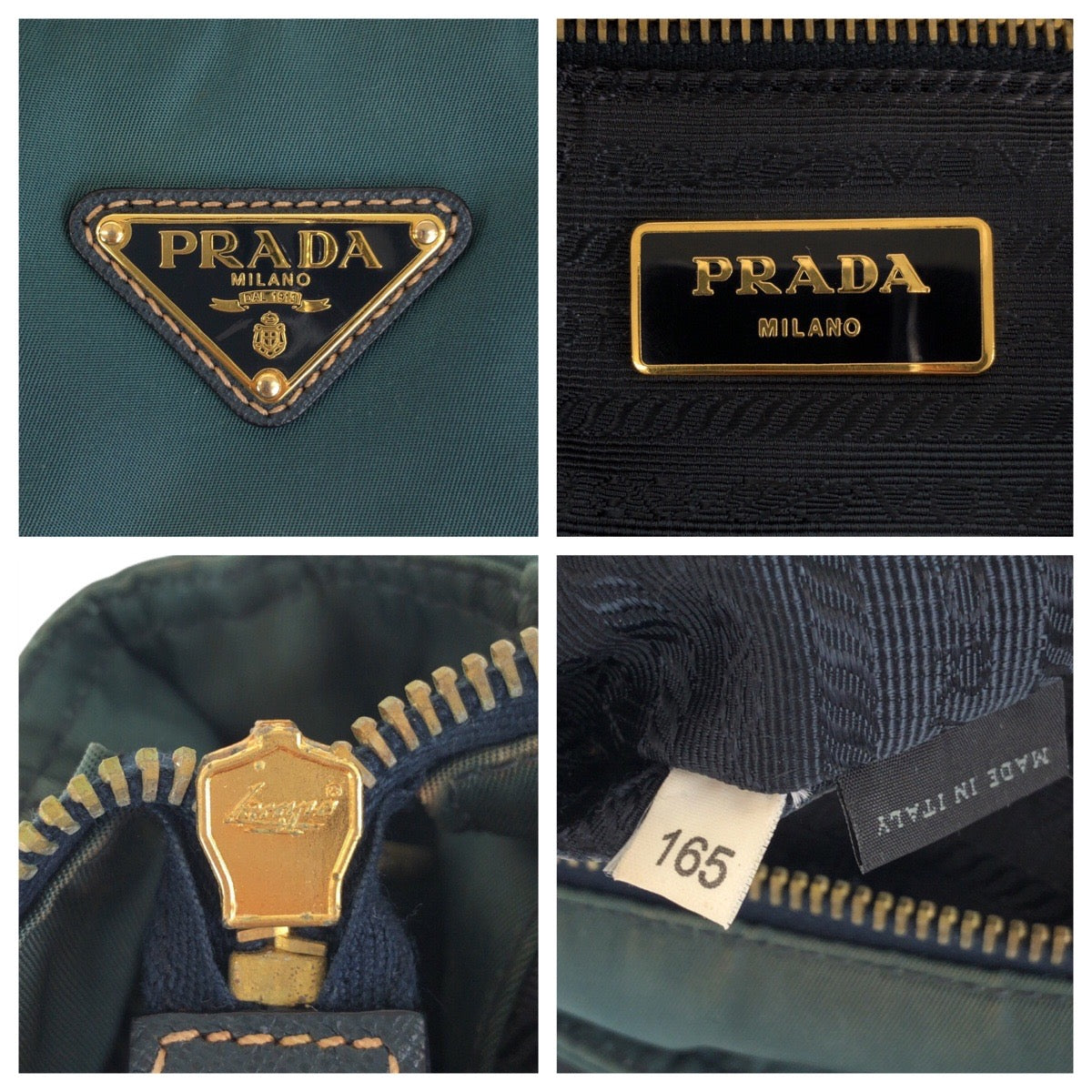 17771
PRADA プラダ テスート 三角ロゴプレート グリーン ネイビー ゴールド金具 ナイロン / レザー トートバッグ ショルダーバッグ 2way  レディース AB33