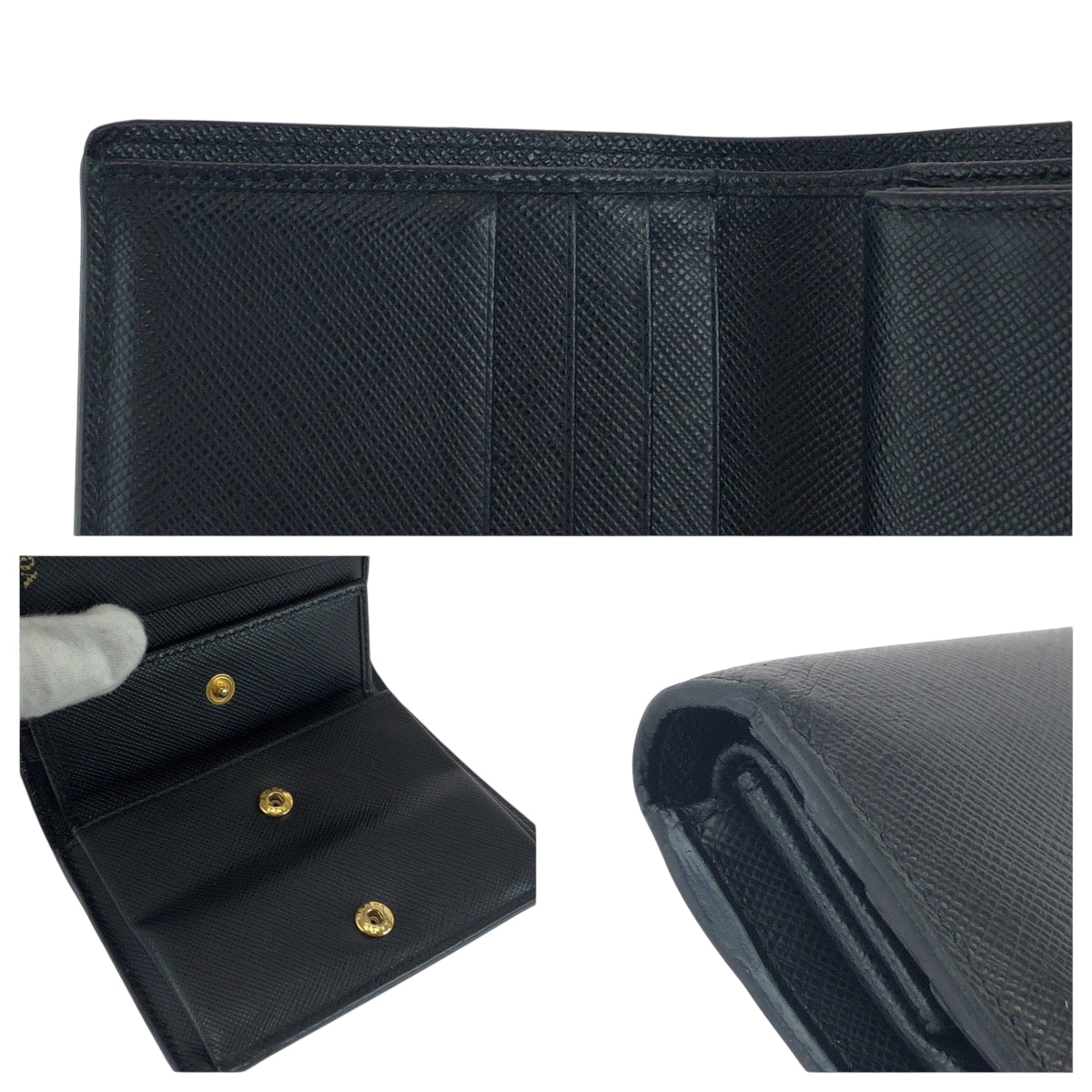 17773
PRADA プラダ サフィアーノ シャイン ロゴ ブラック 黒 ブラック金具 レザー 1MV204 折財布 コンパクトウォレット  メンズ
