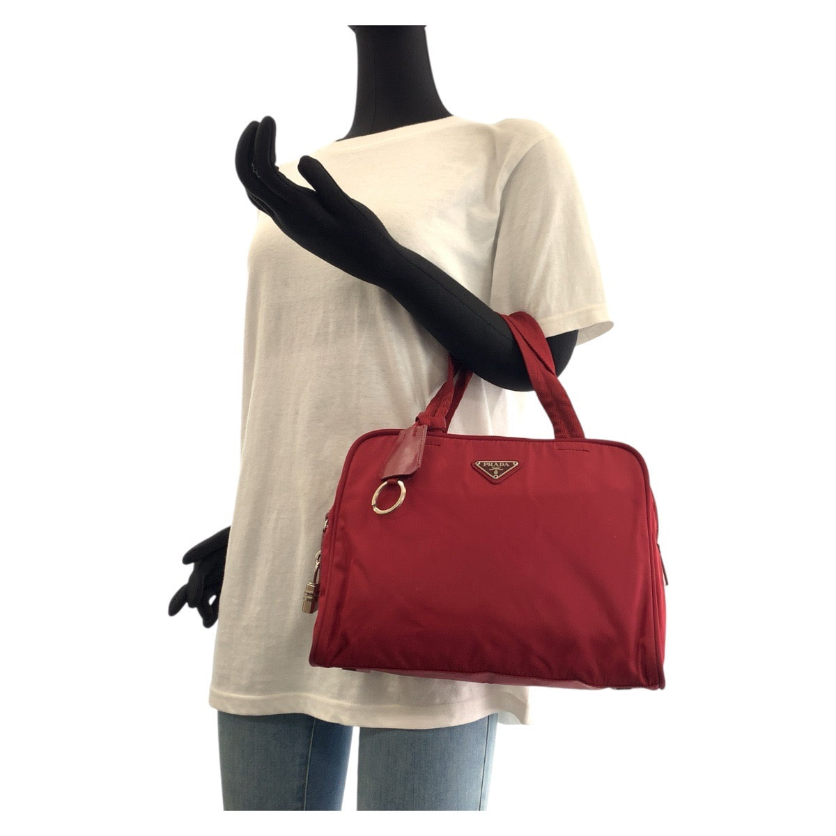 17774
PRADA プラダ テスート 三角ロゴプレート ワインレッド ボルドー シルバー金具 ナイロン トートバッグ ハンドバッグ  レディース AB28
