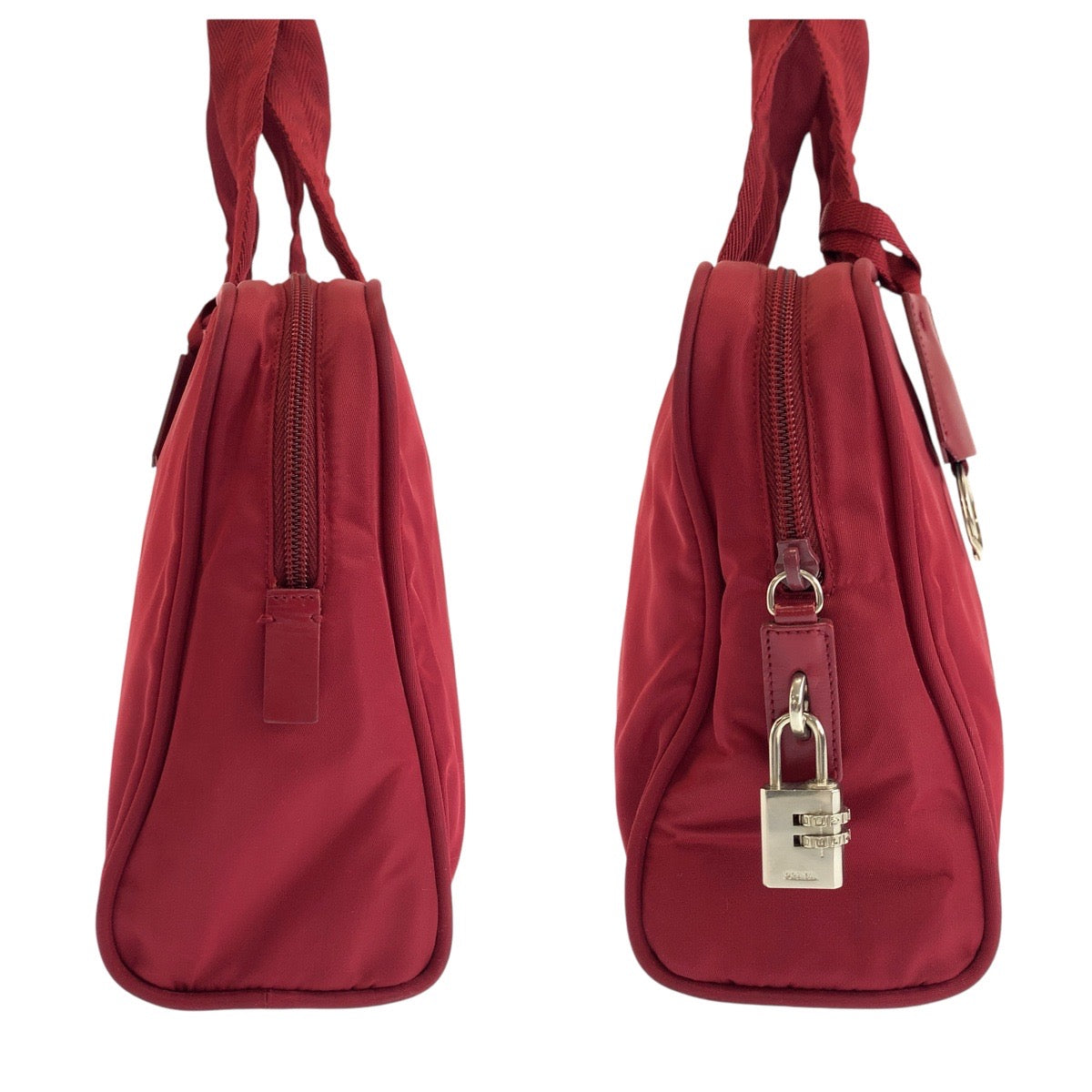 17774
PRADA プラダ テスート 三角ロゴプレート ワインレッド ボルドー シルバー金具 ナイロン トートバッグ ハンドバッグ  レディース AB28