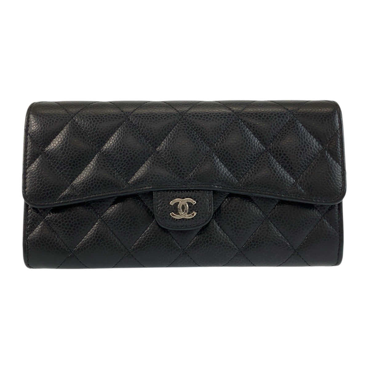 17777
CHANEL シャネル マトラッセ ココマーク ブラック 黒 シルバー金具 キャビアスキン 長財布 ロングウォレット  レディース ABP85