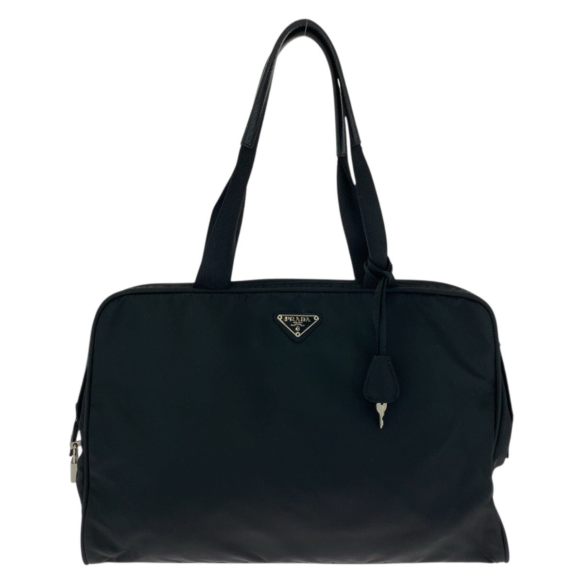 17781
PRADA Tessuto Triangle Logo Plate Black Silver Hardware Nylon Shoulder Bag Tote Bag Ladies A48