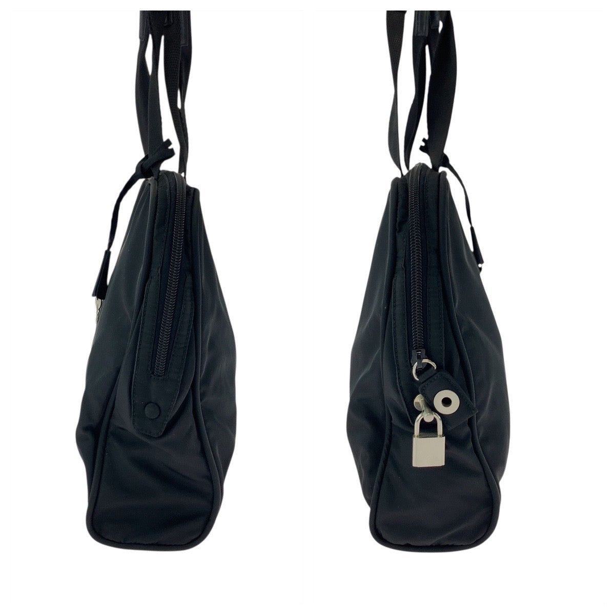 17781
PRADA Tessuto Triangle Logo Plate Black Silver Hardware Nylon Shoulder Bag Tote Bag Ladies A48