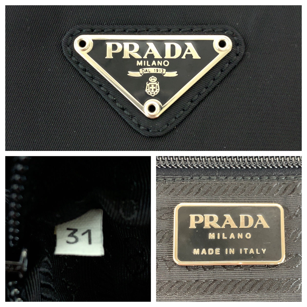 17781
PRADA Tessuto Triangle Logo Plate Black Silver Hardware Nylon Shoulder Bag Tote Bag Ladies A48