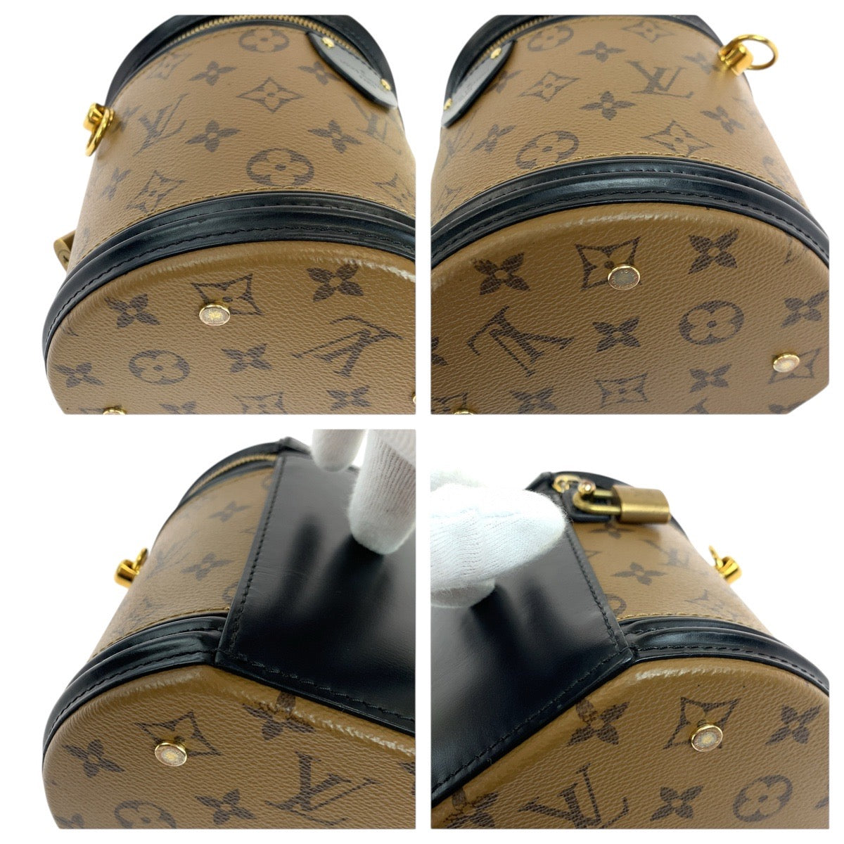 17782
LOUIS VUITTON ルイヴィトン モノグラム リバース カンヌ ブラウン ゴールド金具 PVC / レザー M43986 ハンドバッグ バニティバッグ ショルダーバッグ 2way  レディース AB190