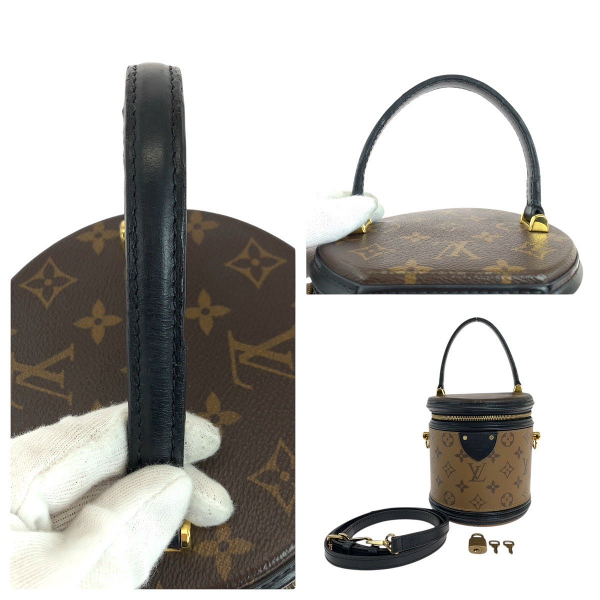 17782
LOUIS VUITTON ルイヴィトン モノグラム リバース カンヌ ブラウン ゴールド金具 PVC / レザー M43986 ハンドバッグ バニティバッグ ショルダーバッグ 2way  レディース AB190