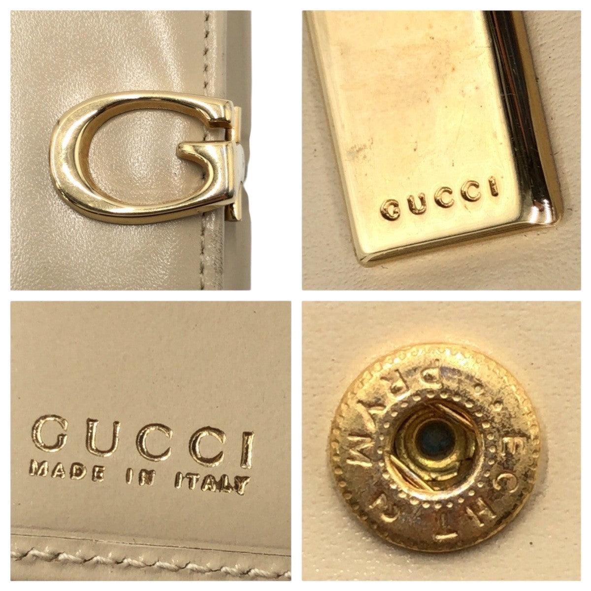 17784
GUCCI グッチ Gクリップ ベージュ ゴールド レザー 折財布 二つ折り財布 コンパクトウォレット レディース B4
