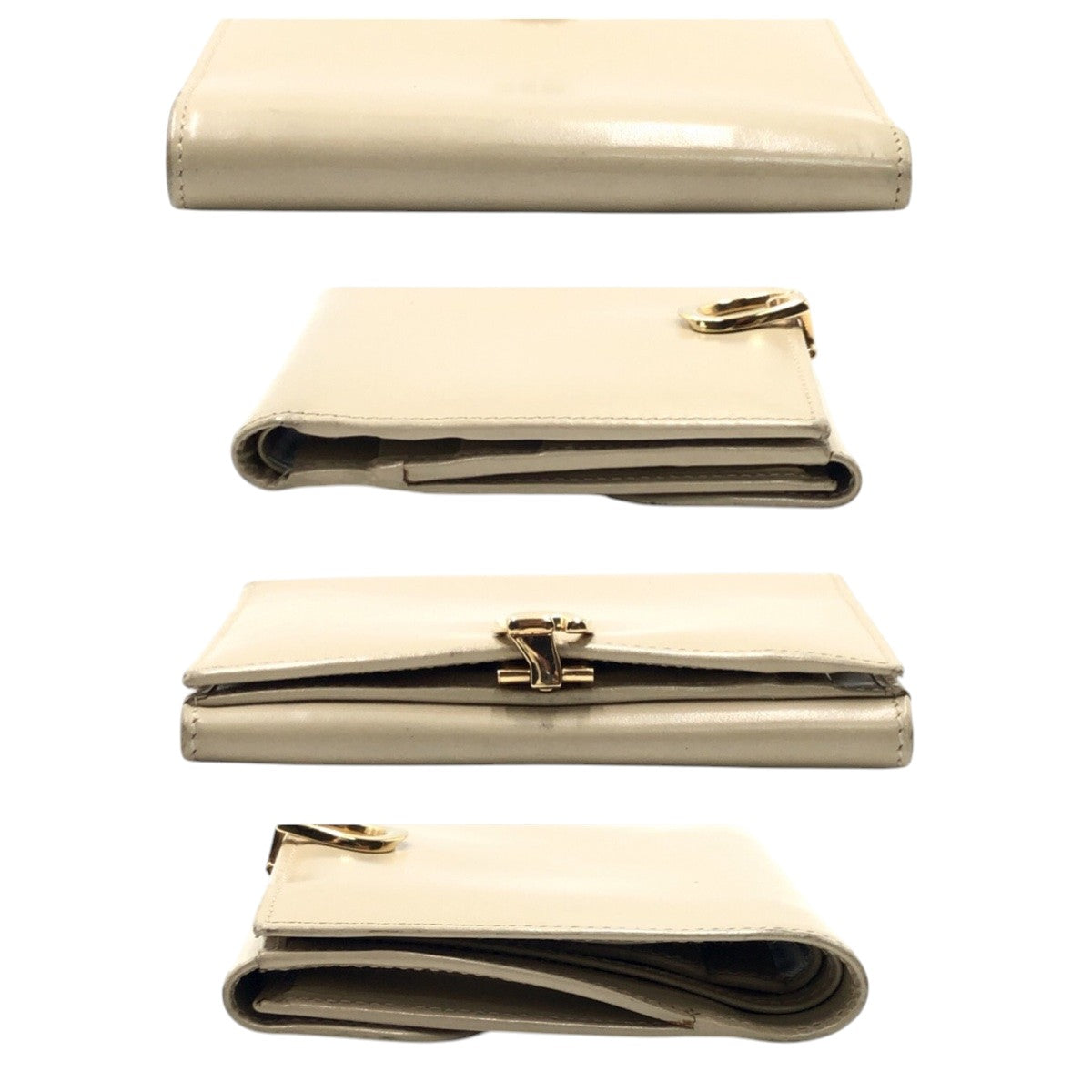 17784
GUCCI グッチ Gクリップ ベージュ ゴールド レザー 折財布 二つ折り財布 コンパクトウォレット レディース B4