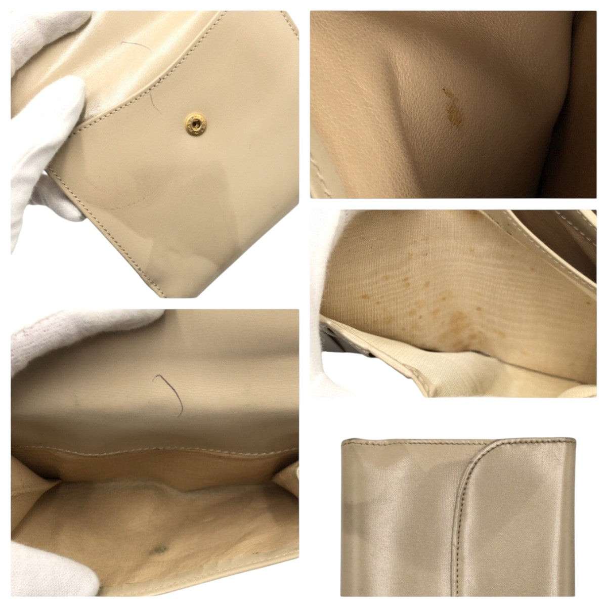 17784
GUCCI グッチ Gクリップ ベージュ ゴールド レザー 折財布 二つ折り財布 コンパクトウォレット レディース B4