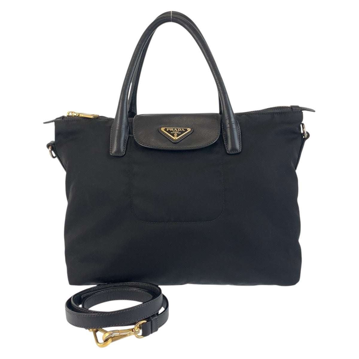 17792
PRADA プラダ テスート 三角ロゴプレート ブラック 黒 ゴールド金具 ナイロン / レザー トートバッグ ショルダーバッグ 2way  レディース AB40