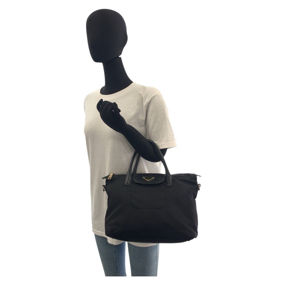 17792
PRADA プラダ テスート 三角ロゴプレート ブラック 黒 ゴールド金具 ナイロン / レザー トートバッグ ショルダーバッグ 2way  レディース AB40