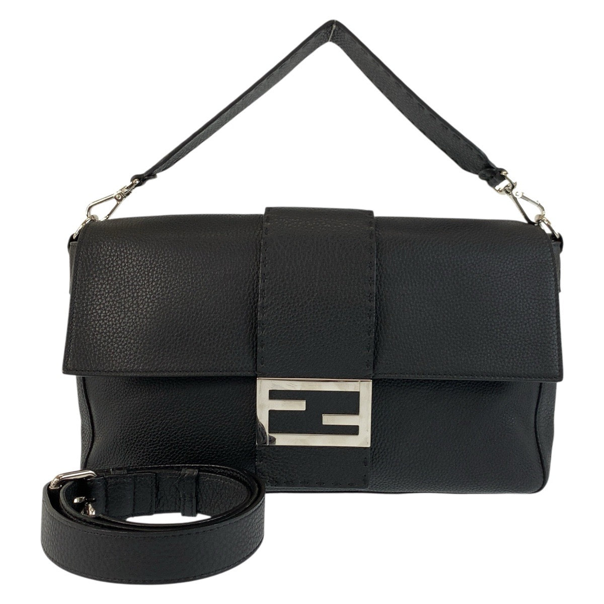 17793
FENDI フェンディ セレリア マンマバケット ブラック 黒 シルバー金具 レザー ショルダーバッグ ハンドバッグ 2way メンズ A220