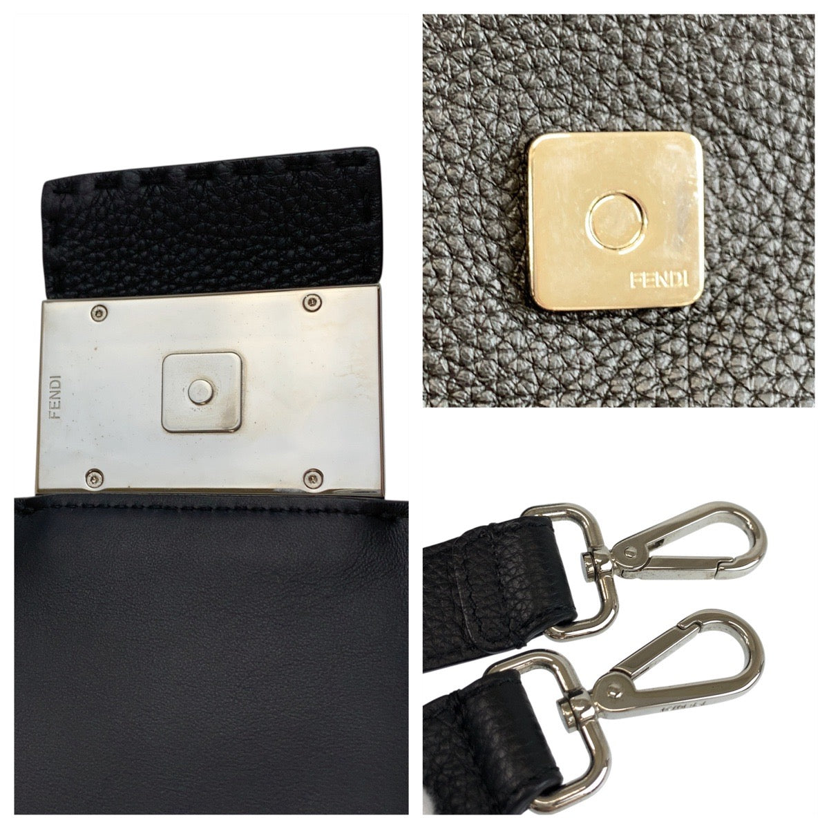 17793
FENDI フェンディ セレリア マンマバケット ブラック 黒 シルバー金具 レザー ショルダーバッグ ハンドバッグ 2way メンズ A220