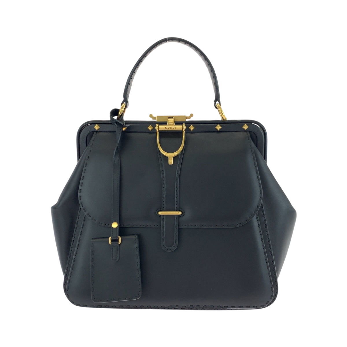 17797
GUCCI グッチ リミテッドエディション スターラップ ブラック 黒 ゴールド金具 レザー 303888 ハンドバッグ ミラー付き  レディース A62