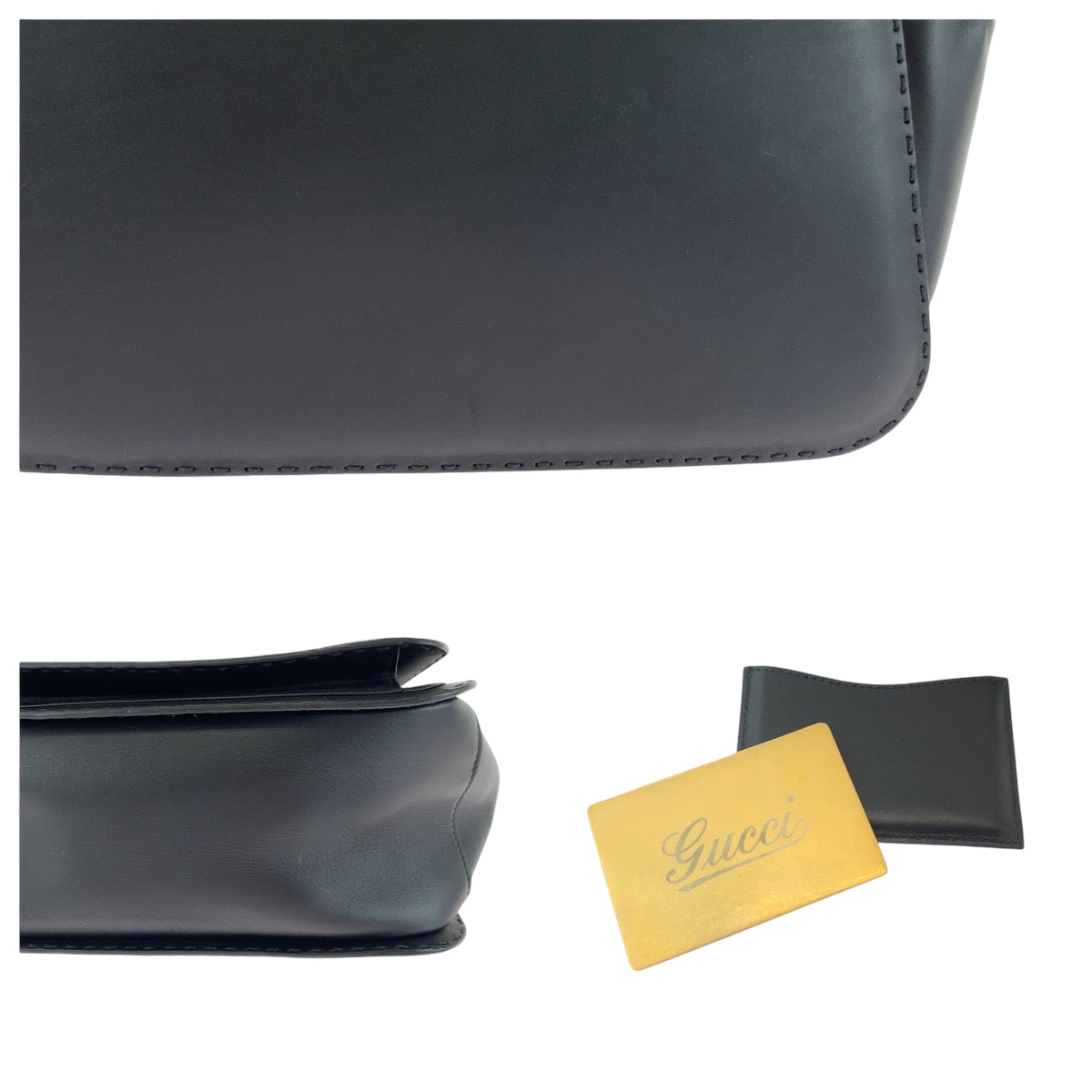 17797
GUCCI グッチ リミテッドエディション スターラップ ブラック 黒 ゴールド金具 レザー 303888 ハンドバッグ ミラー付き  レディース A62