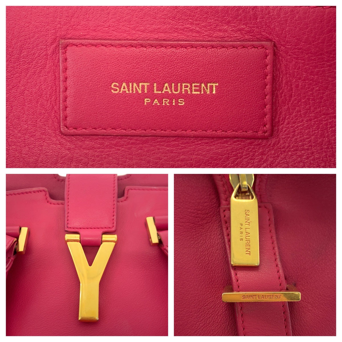 17800
SAINT LAURENT PARIS サンローランパリ プチカバス Yライン フューシャ ピンク ゴールド金具 レザー 311210 BJ50J 5514 ショルダーバッグ ハンドバッグ  レディース ABP66