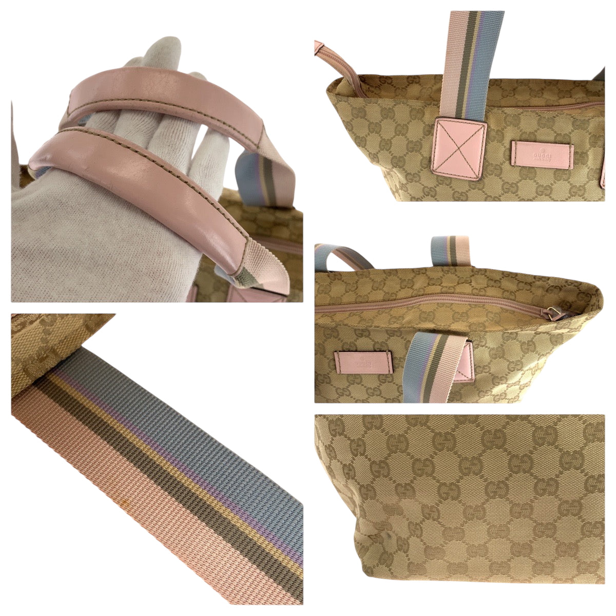 17801
GUCCI グッチ ベージュ ピンク ブルー ゴールド金具 GGキャンバス 131230 トートバッグ ショルダーバッグ  レディース ABP39