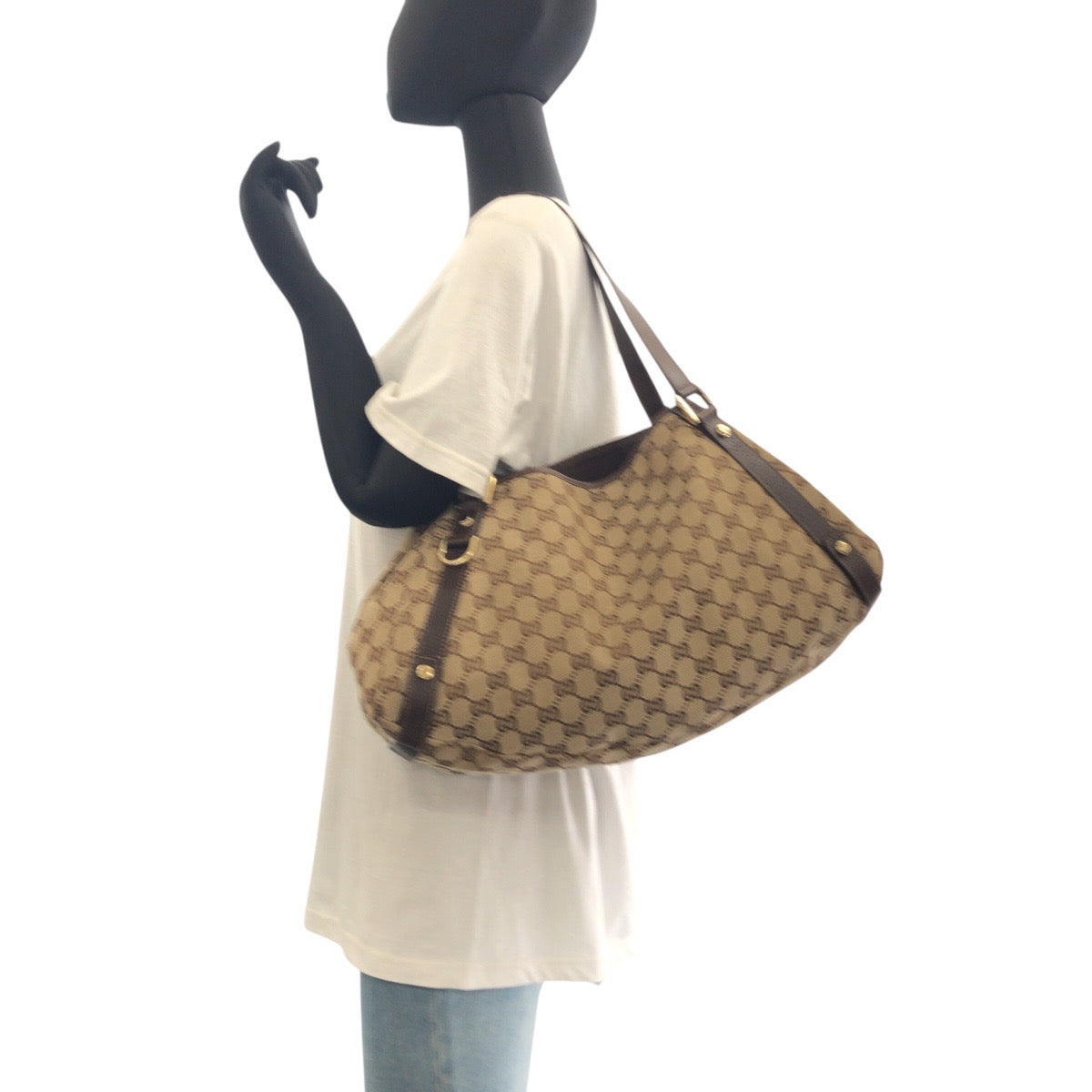 17803
GUCCI グッチ ベージュ ブラウン ゴールド金具  GGキャンバス / レザー 130736 トートバッグ ショルダーバッグ  レディース