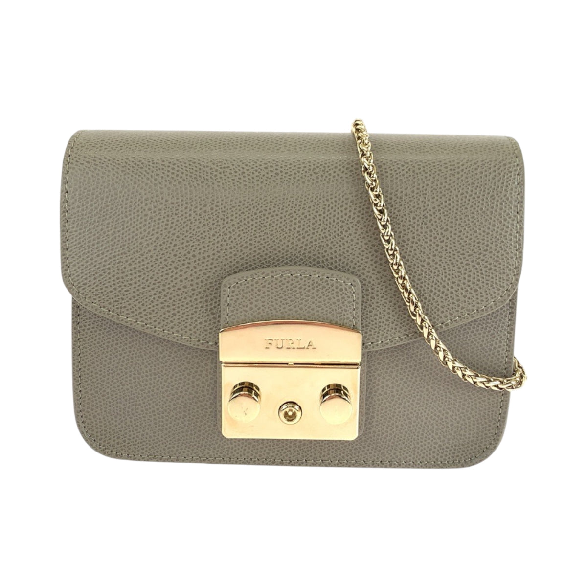 17807
Furla フルラ メトロポリス グレージュ ゴールド金具 レザー チェーンショルダーバッグ ポシェット  レディース A12