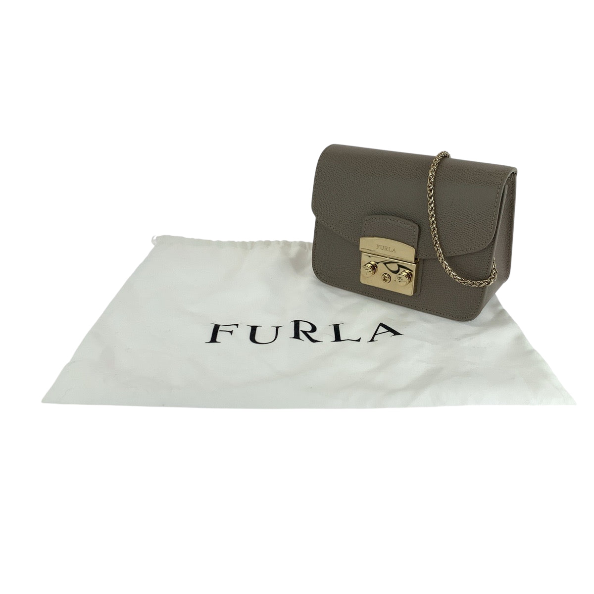 17807
Furla フルラ メトロポリス グレージュ ゴールド金具 レザー チェーンショルダーバッグ ポシェット  レディース A12