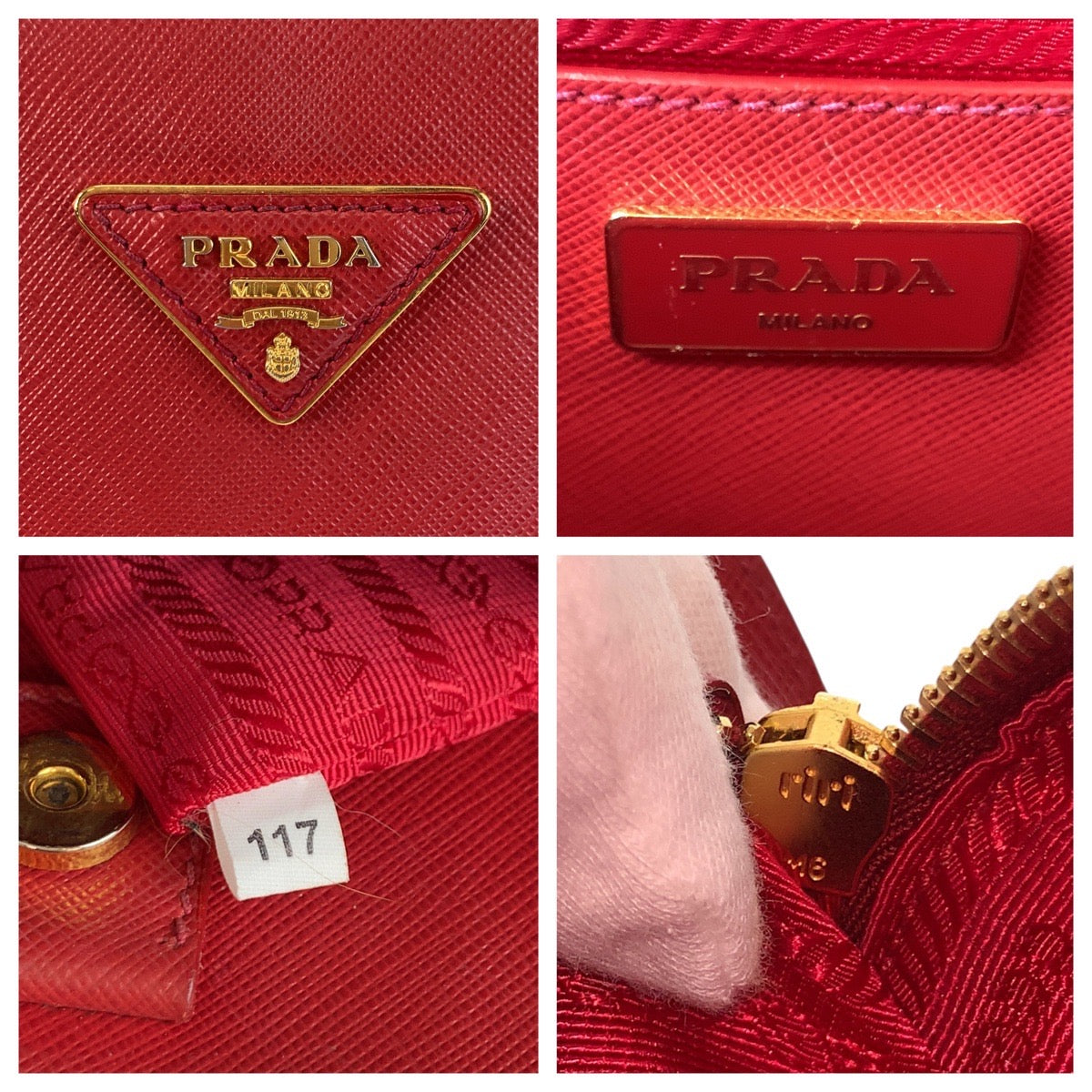17808
PRADA プラダ サフィアーノ プロムナード レッド ゴールド金具 レザー ハンドバッグ  レディース AB67