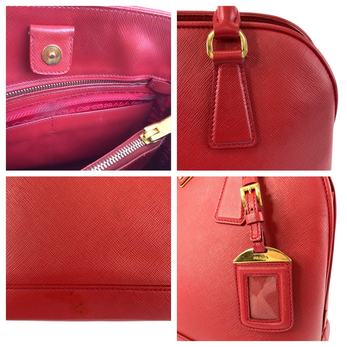 17808
PRADA プラダ サフィアーノ プロムナード レッド ゴールド金具 レザー ハンドバッグ レディース AB67