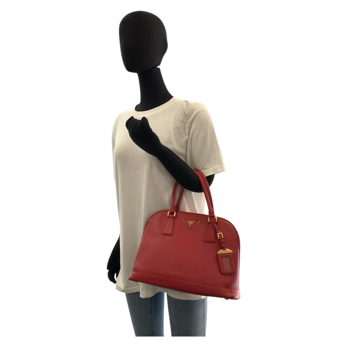 17808
PRADA プラダ サフィアーノ プロムナード レッド ゴールド金具 レザー ハンドバッグ レディース AB67
