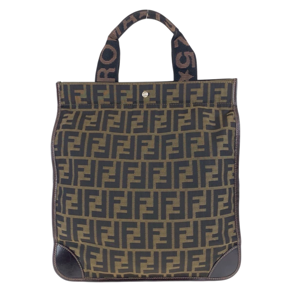 17811
FENDI フェンディ ズッカ 折りたたみ ブラウン シルバー金具 キャンバス / レザー トートバッグ ハンドバッグ  レディース A35