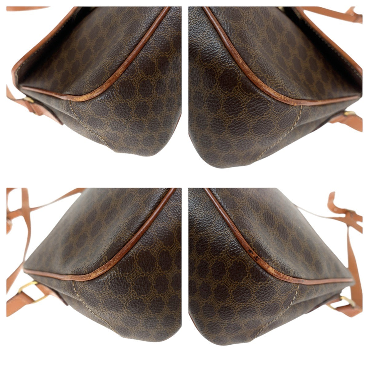 17812
CELINE セリーヌ ヴィンテージ マカダム サークルロゴ ブラウン ゴールド金具 PVC / レザー ショルダーバッグ ポシェット レディース AB46
